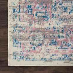 Ivory and Pink Central Medallion Area Rug, 7x9