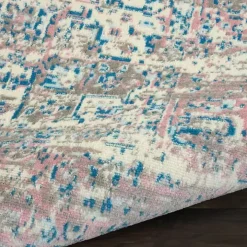 Ivory and Pink Central Medallion Area Rug, 7x9