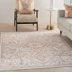 Ivory and Rose Floral Medallion Area Rug, 5x7