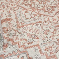 Ivory and Rose Floral Medallion Area Rug, 5x7