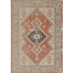 Ivory and Rust Traditional Motif Area Rug, 5x7
