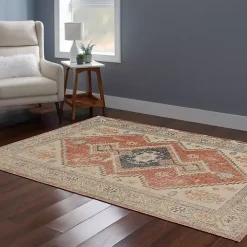 Ivory and Rust Traditional Motif Area Rug, 5x7