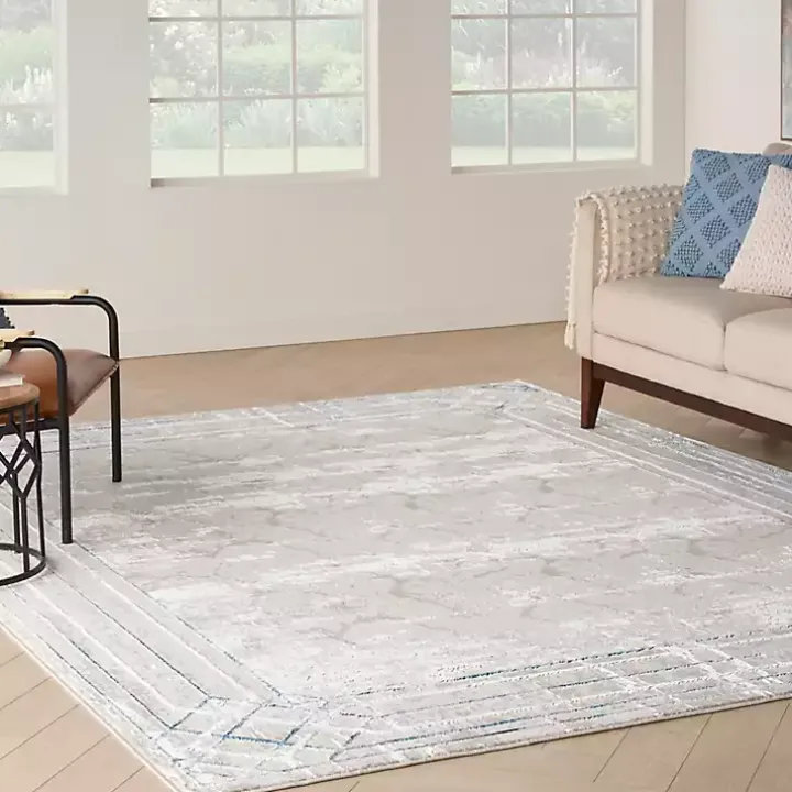 Ivory Art Deco Bordered Area Rug, 7x9