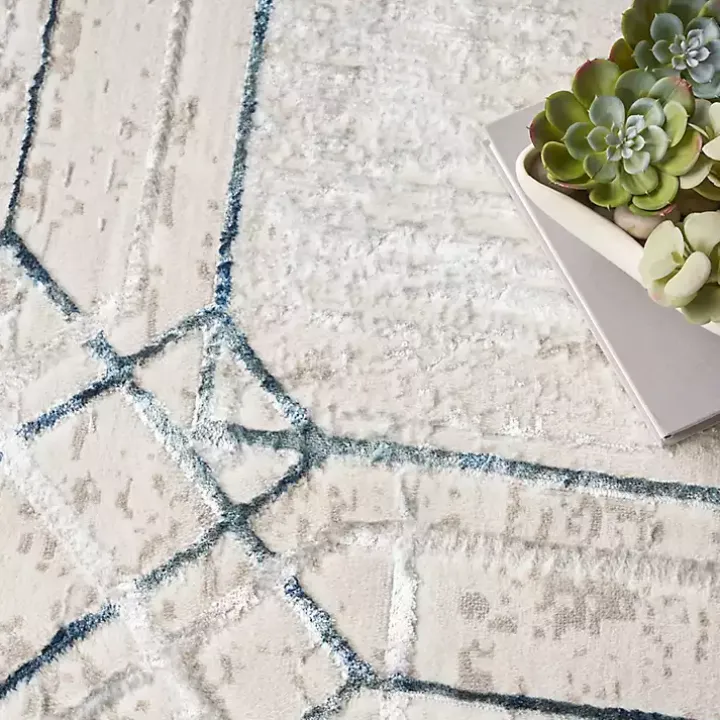 Ivory Art Deco Bordered Area Rug, 7x9