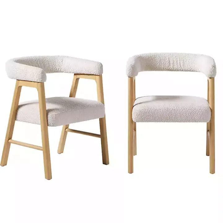 Ivory Boucle Curved Ezra Dining Chairs, Set of 2
