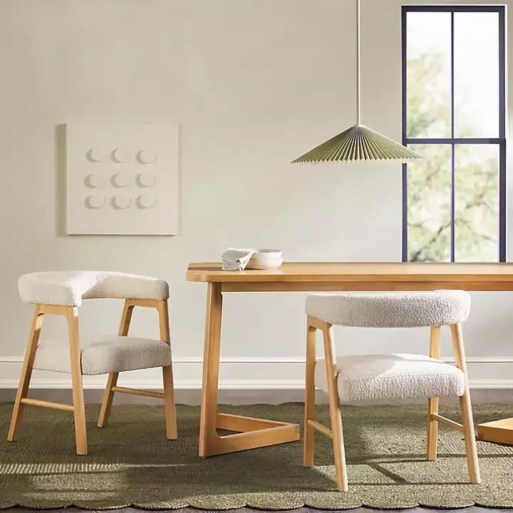 Ivory Boucle Curved Ezra Dining Chairs, Set of 2