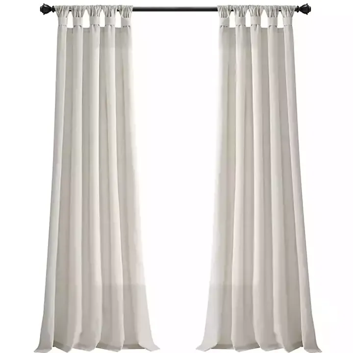 Ivory Burlap Knotted Curtain Panel Set, 120 in.