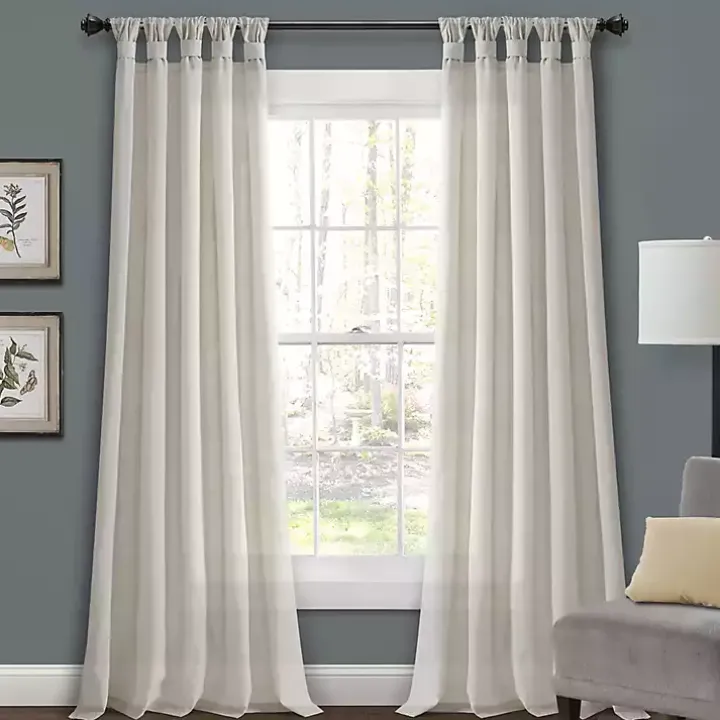 Ivory Burlap Knotted Curtain Panel Set, 120 in.