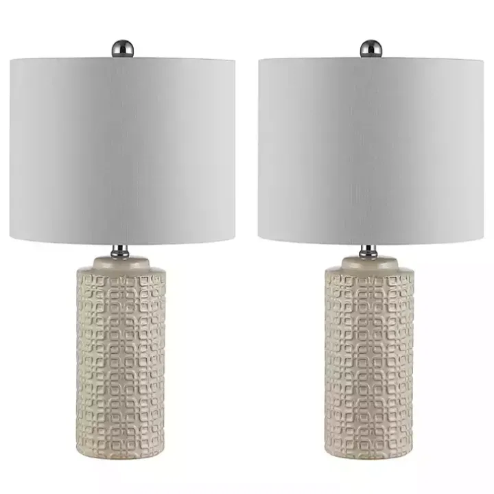 Ivory Ceramic Motif Table Lamps, Set of 2