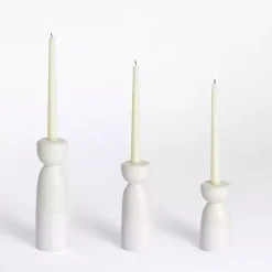 Ivory Ceramic Taper Candle Holders, Set of 3
