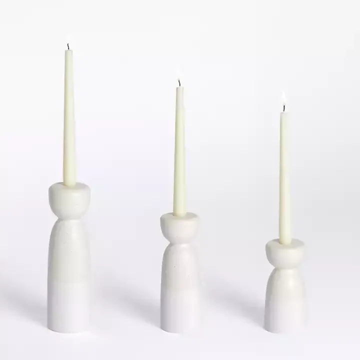 Ivory Ceramic Taper Candle Holders, Set of 3