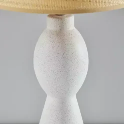 Ivory Ceramic Woven Rattan Shade Table Lamp