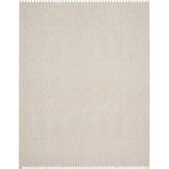 Ivory Chevron Diamond Tasseled Area Rug, 7x10