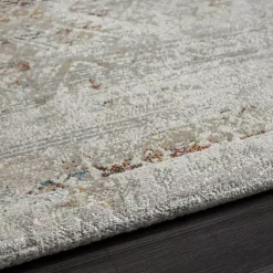 Ivory Distressed Medallion Washable Area Rug, 7x9