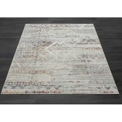 Ivory Distressed Medallion Washable Area Rug, 7x9