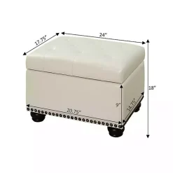 Ivory Faux Leather Jessy Storage Ottoman
