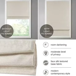 Ivory Faux Silk Room Darkening Roman Shade, 33 in.