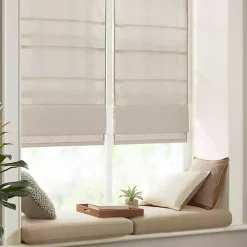 Ivory Faux Silk Room Darkening Roman Shade, 35 in.