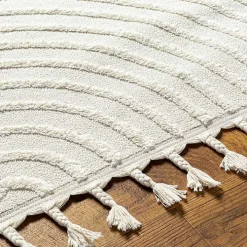 Ivory Geometric Lines Tassel Area Rug, 6x9