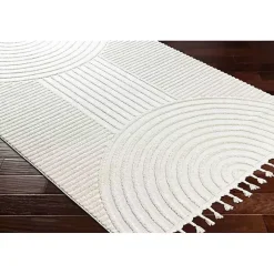 Ivory Geometric Lines Tassel Area Rug, 6x9