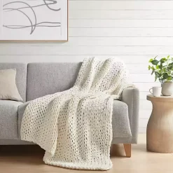 Ivory Hand Made Chunky Double Knit Throw Blanket