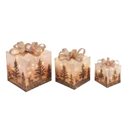Ivory Jeweled Forest Lit Christmas Gifts, Set of 3