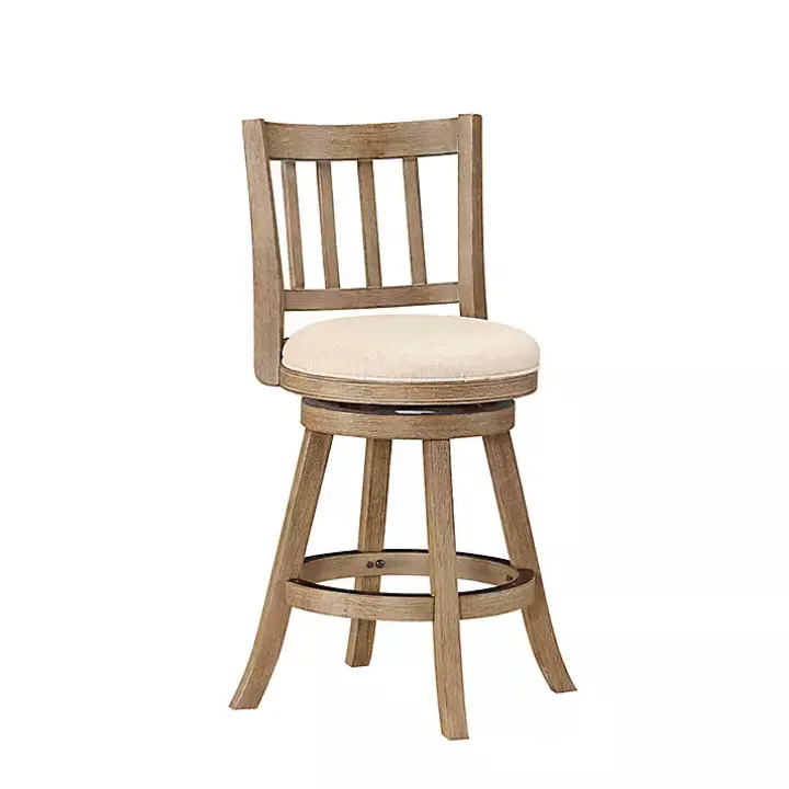 Ivory Linen Slat Back Swivel Counter Stool
