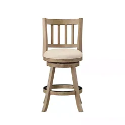 Ivory Linen Slat Back Swivel Counter Stool