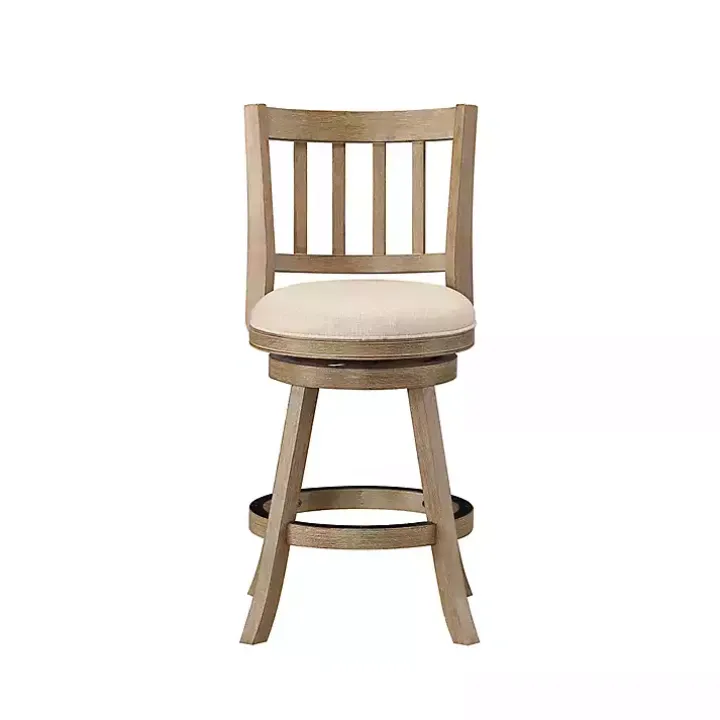 Ivory Linen Slat Back Swivel Counter Stool