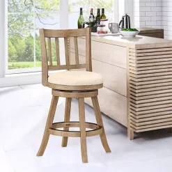 Ivory Linen Slat Back Swivel Counter Stool