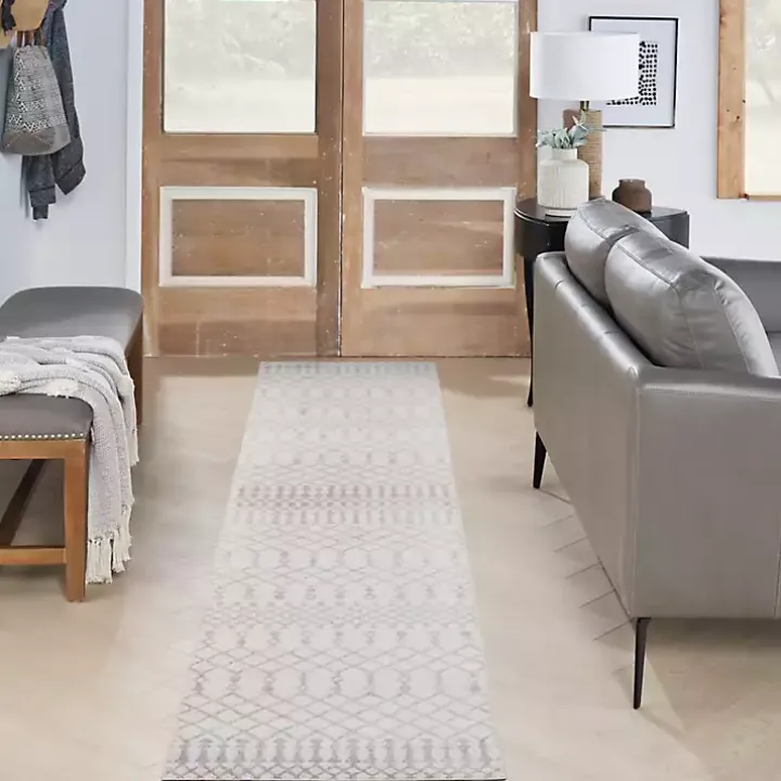 Ivory Moroccan Washable Runner, 2x12