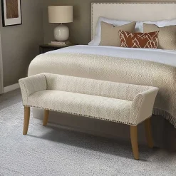 Ivory Patterned Short Wingback Upholstered Bench