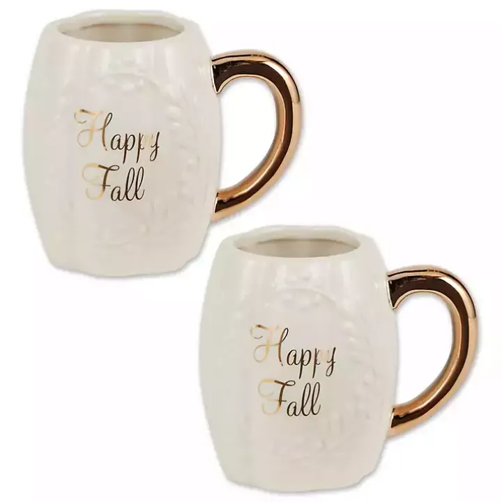 Ivory Pumpkin Happy Fall 2-pc. Ceramic Mug Set
