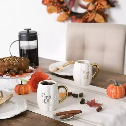 Ivory Pumpkin Happy Fall 2-pc. Ceramic Mug Set