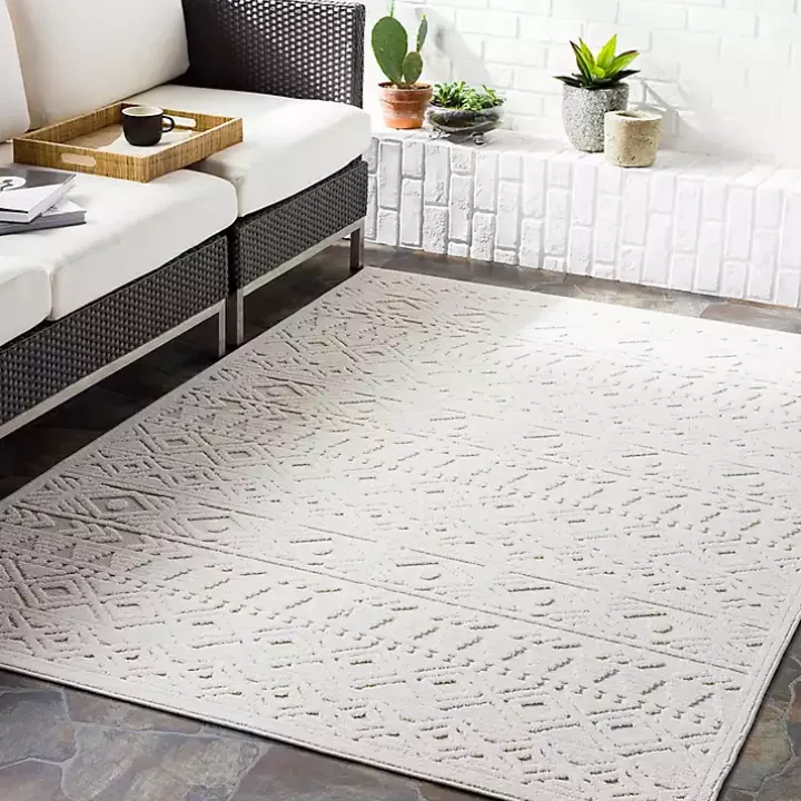 Ivory Raised Diamond Stripes Area Rug, 8x10