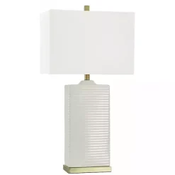 Ivory Ribbed Ceramic Rectangular Table Lamp