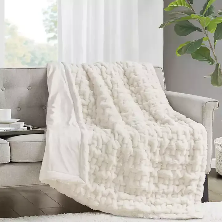Ivory Ruched Fur Throw