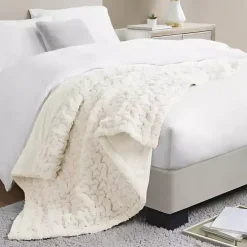 Ivory Ruched Fur Throw