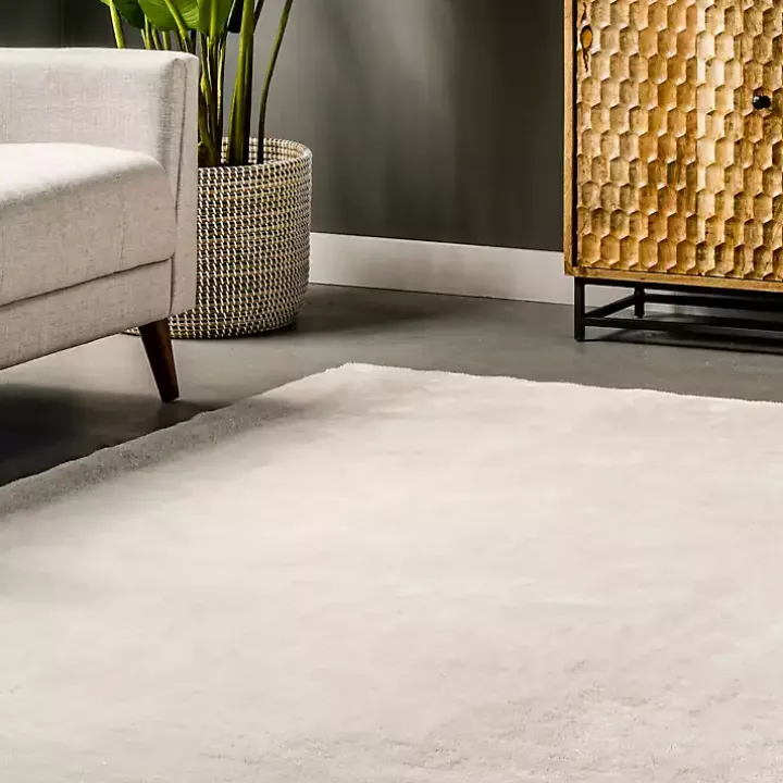 Ivory Shag Washable Area Rug, 8x10