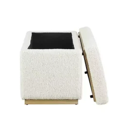 Ivory Sherpa & Pine Rectangle Storage Ottoman