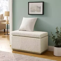 Ivory Sherpa & Pine Rectangle Storage Ottoman