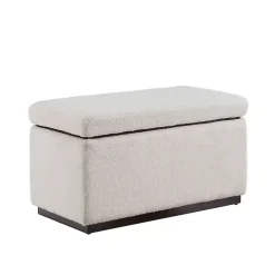 Ivory Sherpa & Walnut Rectangle Storage Ottoman