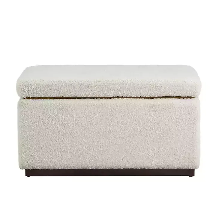 Ivory Sherpa & Walnut Rectangle Storage Ottoman