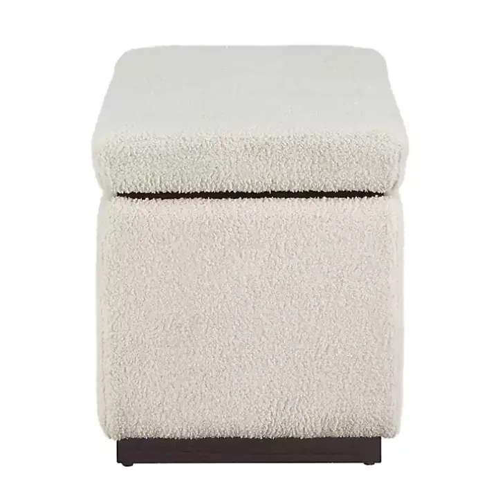Ivory Sherpa & Walnut Rectangle Storage Ottoman
