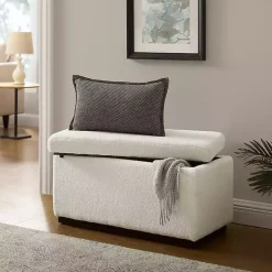 Ivory Sherpa & Walnut Rectangle Storage Ottoman
