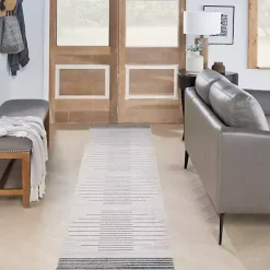 Ivory Striated Sphere Washable Runner, 2x10