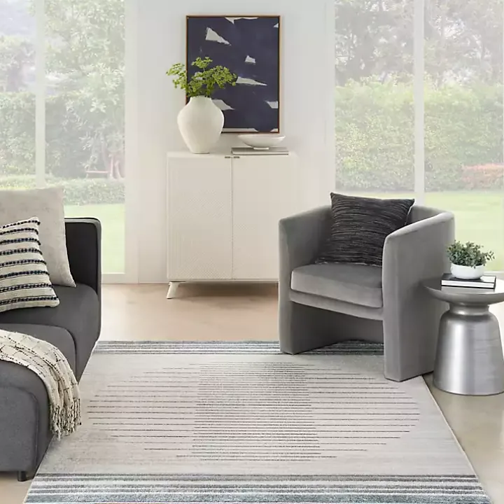 Ivory Striated Sphere Washable Area Rug, 6x9