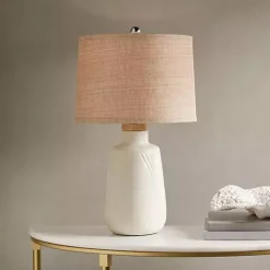 Ivory Textured Ceramic Boho Table Lamp