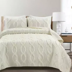 Ivory Trellis Ruffles 3-pc. King Quilt Set