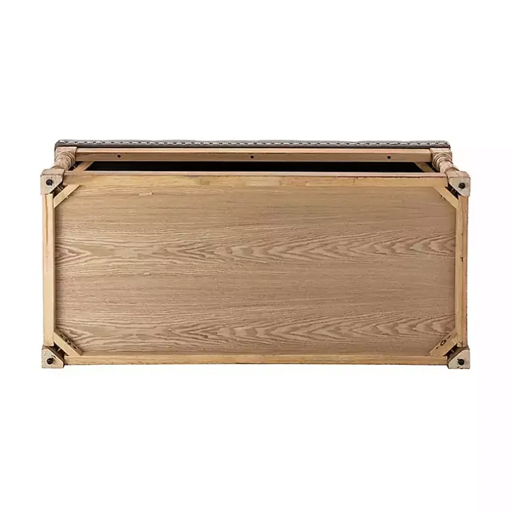 Ivory Tufted Rectangle Wood Ottoman